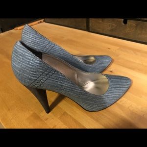 NWT 7 For All Mankind Denim Raffia Heels